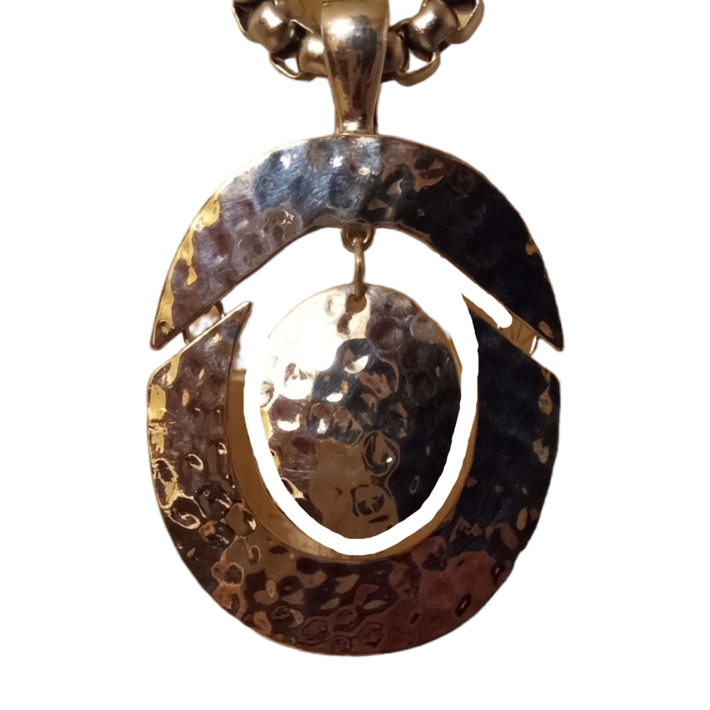 JLC Signed Hammered Silver Tone Statement Boho Articulated Modern Pendant - Picture 6 of 8